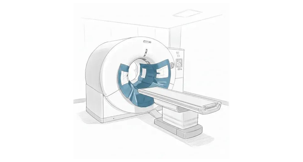 CT Suite Efficiency: How SATDrape Reduces Teardown Time CT scanner gantry with SATDrape drape system installed, demonstrating efficient imaging suite setup