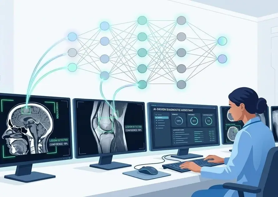 Radiologist reviewing high-quality MRI scan with diagnostic confidence